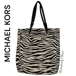New Michael by Michael Kors Zebra print canvas tote black and white